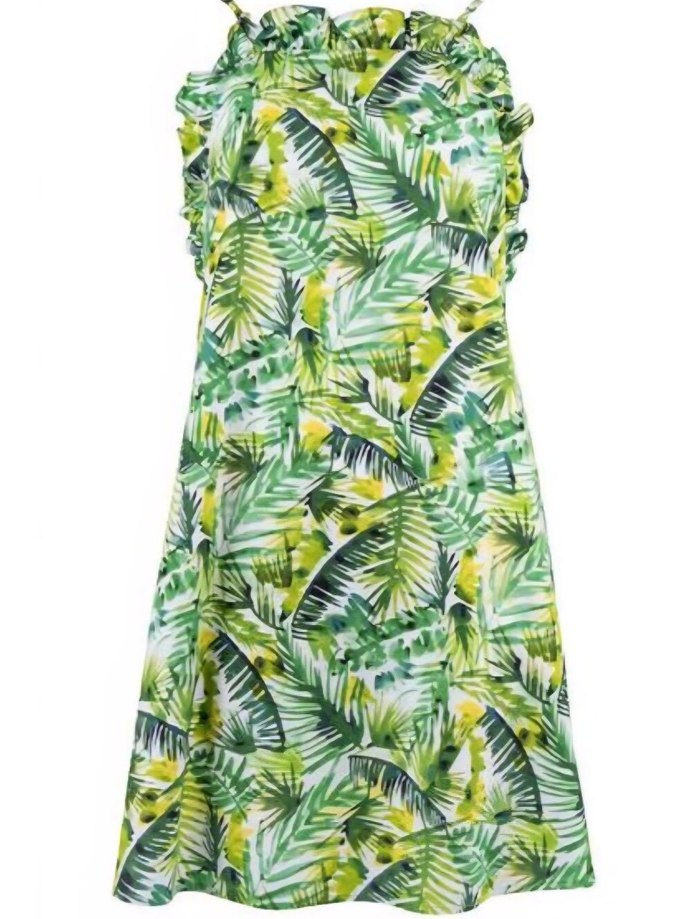 Clover And Sloane 100% Cotton Green Palm Leaf Dress Women's Small S Lined Ruffle - Picture 4 of 9